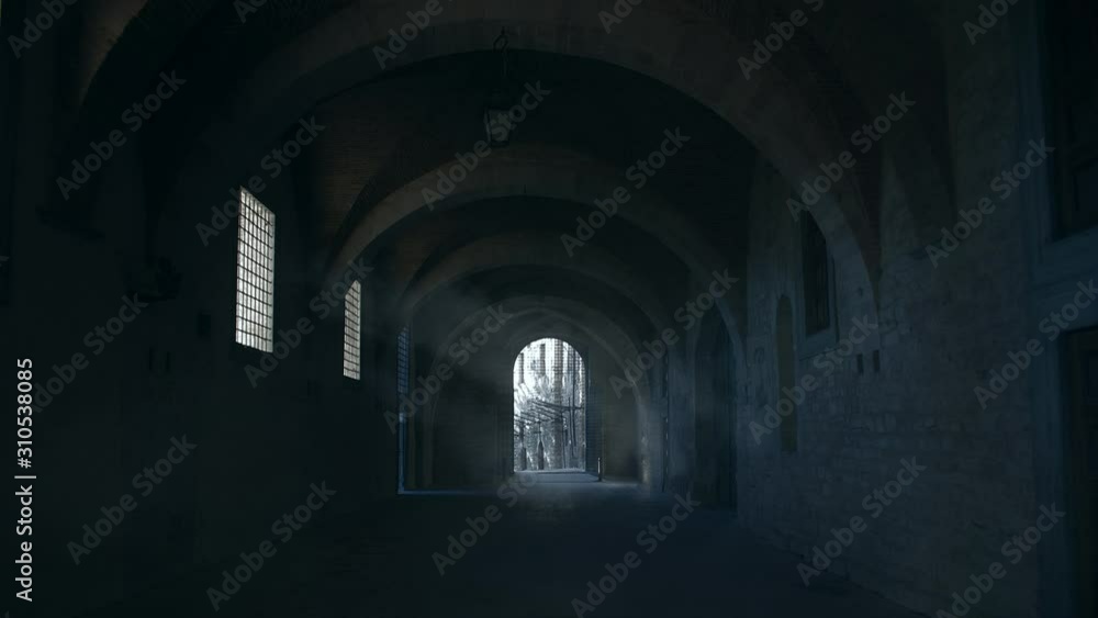 Dark jail dungeon, evil fog-smoke entering from vindows.Cinemagraph.4k Dark jail dungeon, evil fog-smoke entering from vindows.Cinemagraph.4k