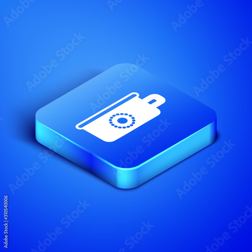 Isometric Baby potty icon isolated on blue background. Chamber pot. Blue square button. Vector Illustration
