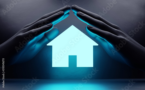 Hands over a house. 3d illustration
