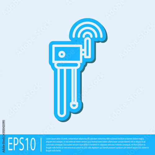 Blue line Router and wi-fi signal symbol icon isolated on grey background. Wireless ethernet modem router. Computer technology internet. Vector Illustration