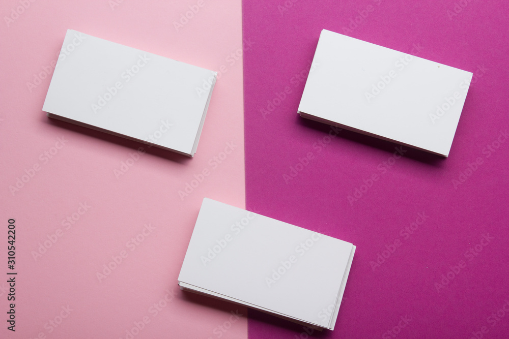 Business cards blank. Mockup on color background. Flat Lay. copy space for text Business cards blank. Mockup on color background. Flat Lay. copy space for text