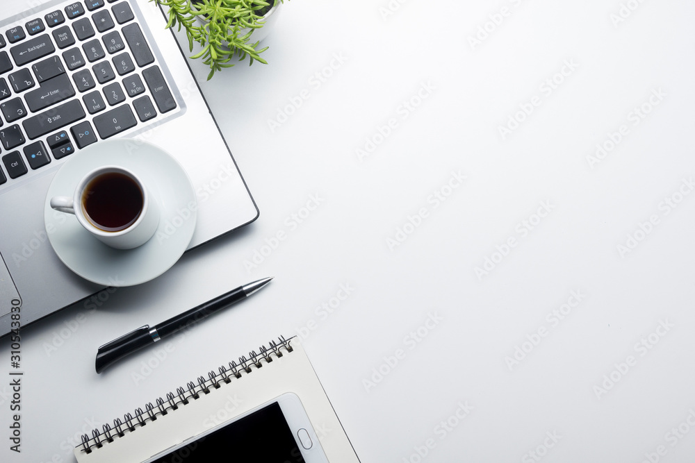 Office desk table with supplies. Flat lay Business workplace and objects. Top view. Copy space for text Office desk table with supplies. Flat lay Business workplace and objects. Top view. Copy space for text