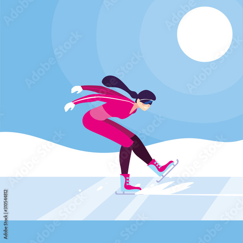 young woman ice skating   winter sport
