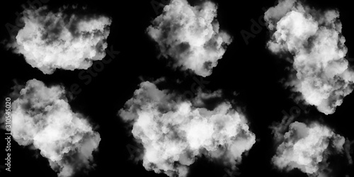 white clouds isolated on black background 