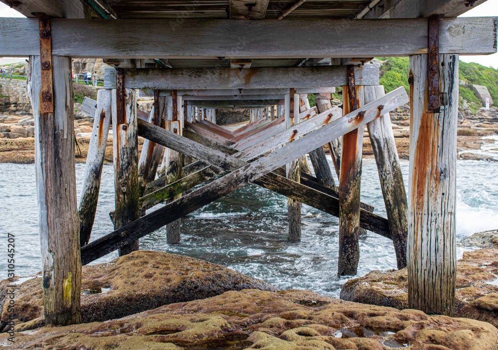 La Perouse Beach Bridge Australia. Waves crashing on the rocks.