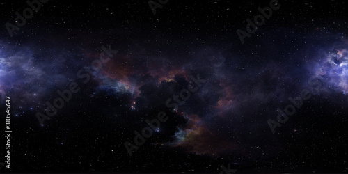 360 degree space background with nebula and stars  equirectangular projection  environment map. HDRI spherical panorama.