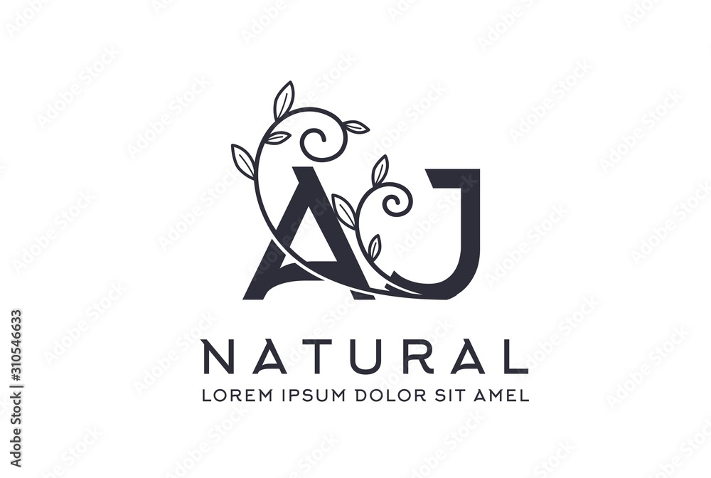 Creative floral wedding initial AJ icon design. Vector logo template Creative floral wedding initial AJ icon design. Vector logo template