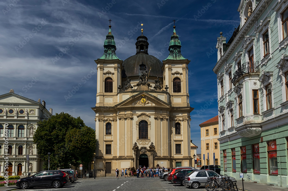 Kromerir, Czech Republic - August 12. 2018: Church of st. John the Baptist (Kostel sv. Jana Krtitele) in Kromerir