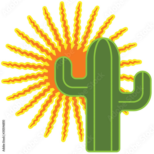 Stylized cactus and sun graphic
