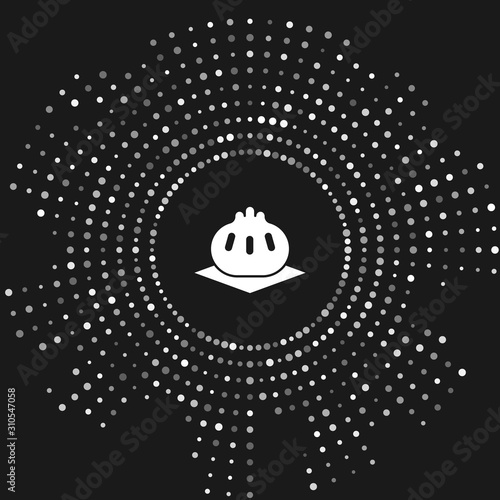 White Khinkali on cutting board icon isolated on grey background. Traditional georgian dumpling. Abstract circle random dots. Vector Illustration