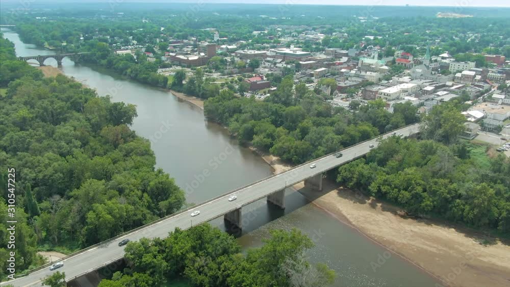Aerial flying over the City of Fredericksburg & Rappahannock River, Virginia, USA Aerial flying over the City of Fredericksburg & Rappahannock River, Virginia, USA