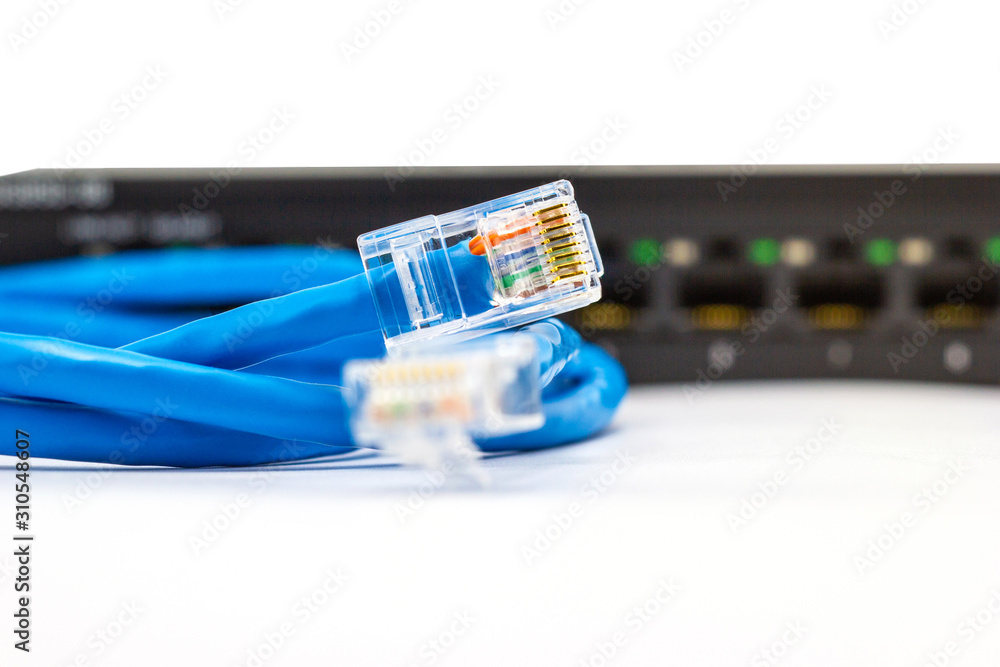 The network cables to connect Lan port, concept Communication connection technology