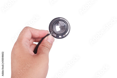 Doctor Hand Holding Stethoscope Isolated on White