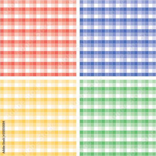 Seamless plaid pattern in four color combinations for printing on fabrics or other backgrounds