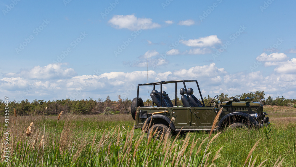 Fototapeta premium Off-Road at Kinburn River End, Kherson, Ukraine