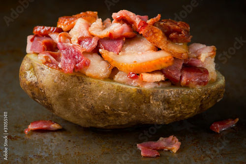 rustic baked jacket potato with bacon