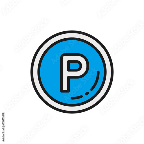 Vector car parking sign allowed flat color line icon.