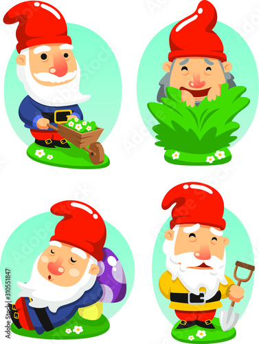 garden gnome cartoon set