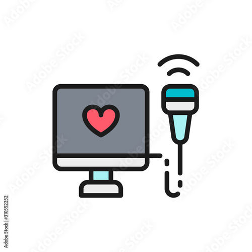 Echocardiogram, heart ultrasound color line icon. Isolated on white background