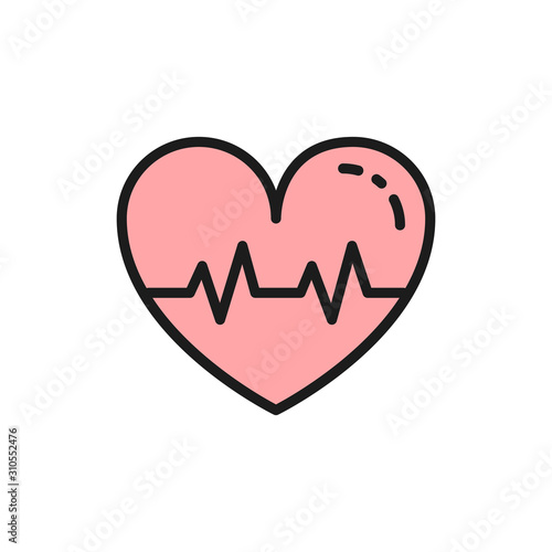 Vector problems with heart, thrombus flat color line icon.
