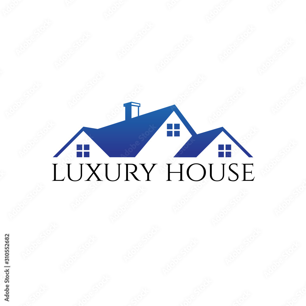 luxury modern roof top house home real estate property with chimney sale market vector logo design