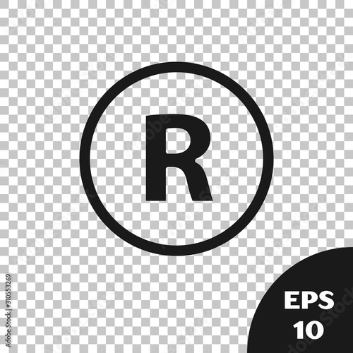 Black Registered Trademark icon isolated on transparent background. Vector Illustration