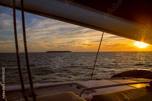 Sunset from Sailboat Over Ocean