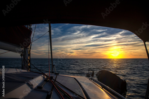 Sunset from Sailboat Over Ocean