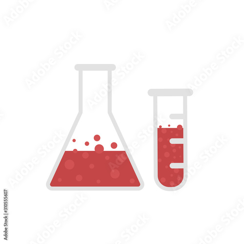 Test tubes, flasks with red liquid icons vector illustration isolated on white background