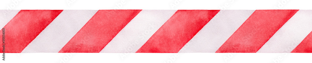Seamless border of grungy red and white diagonal stripes. Hand drawn watercolour graphic drawing, isolated clip art element for design, print, warning sign, festive poster, greeting card, invitation. Seamless border of grungy red and white diagonal stripes. Hand drawn watercolour graphic drawing, isolated clip art element for design, print, warning sign, festive poster, greeting card, invitation.