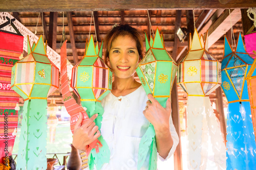 Thai woman with Lanna style background photo