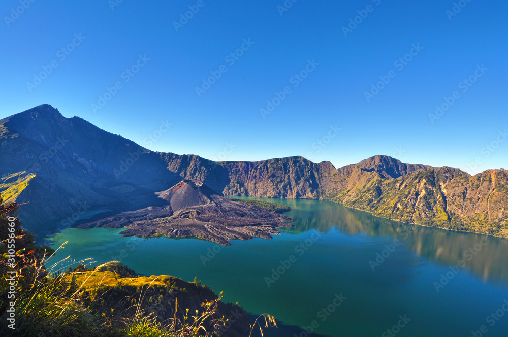 View from top of Mount Rinjani, Lombok, Indonesia.