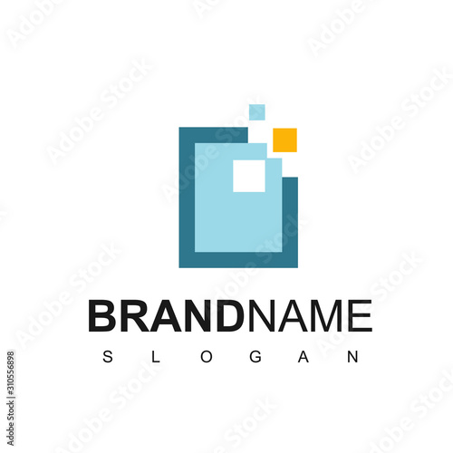 Digital File Logo With Pixel And Document Symbol