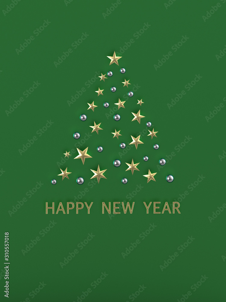 Gold silver Christmas tree on green back Gold silver Christmas tree on green back