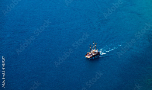 Ferry boat on sea background - blue ocean water in calm and boat tours travel © Bigc Studio