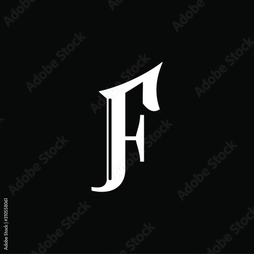 Initial letter J F logo template with gothic font combination in flat design monogram illustration