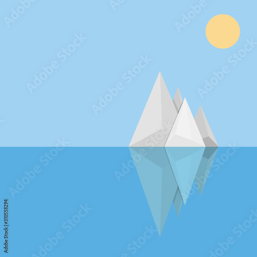 Iceberg and sea with sun The geometric shape Polygon, flat vector design