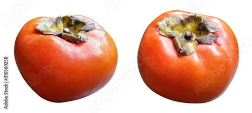 Closeup ripe persimmons on white background