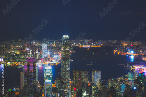 Hong Kong city skyline at night. View from Victoria peak © joeycheung