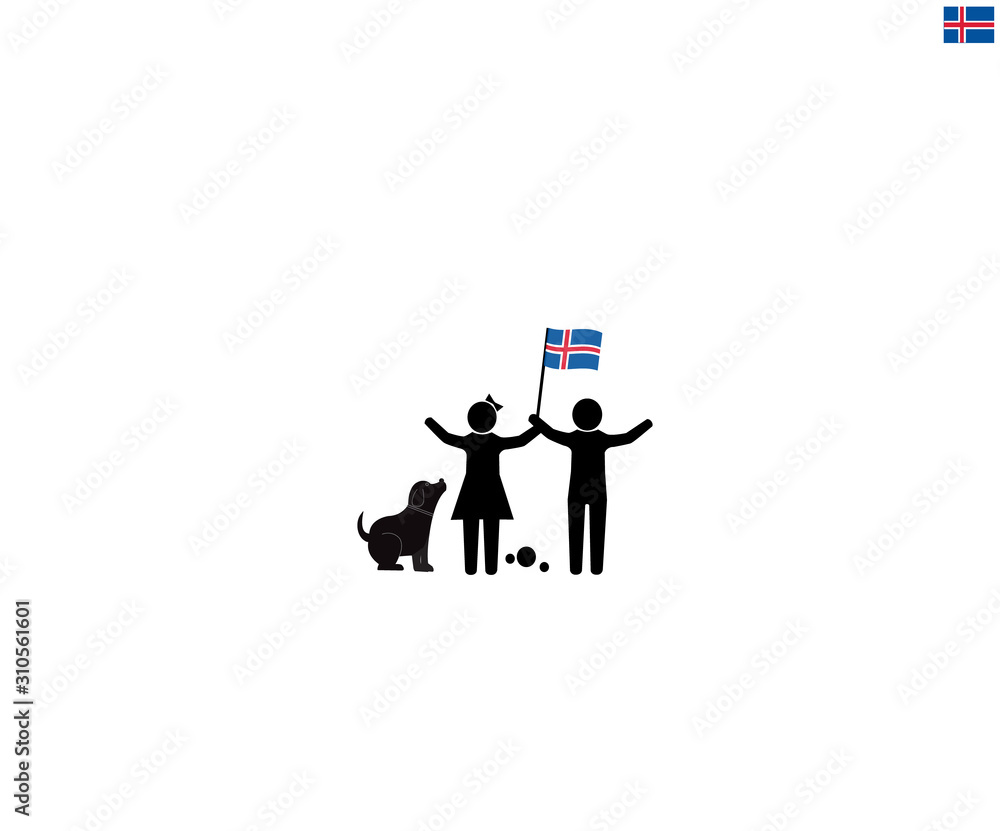 Icelandic children with national flag of Iceland, future of Iceland concept, sign symbol background, vector illustration. Icelandic children with national flag of Iceland, future of Iceland concept, sign symbol background, vector illustration.