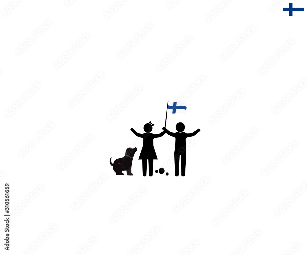 Finnish family with Republic of Finland national flag, we love finland concept, sign symbol background, vector illustration.
