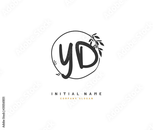 Y D YD Beauty vector initial logo, handwriting logo of initial signature, wedding, fashion, jewerly, boutique, floral and botanical with creative template for any company or business.