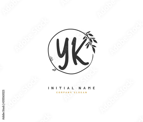 Y K YK Beauty vector initial logo, handwriting logo of initial signature, wedding, fashion, jewerly, boutique, floral and botanical with creative template for any company or business.
