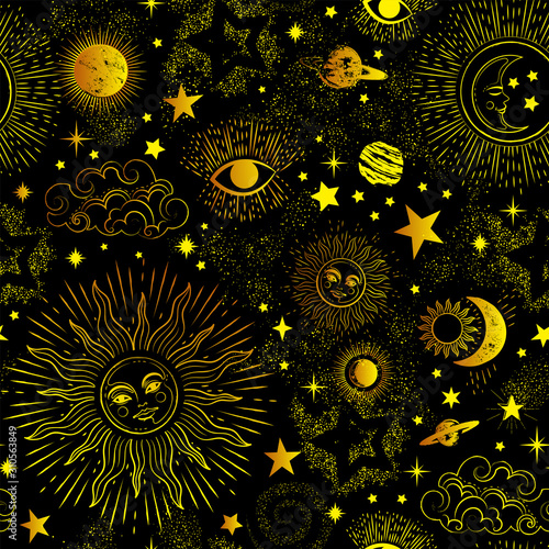 Space Galaxy constellation seamless pattern print could be used for textile, zodiac star yoga mat, phone case