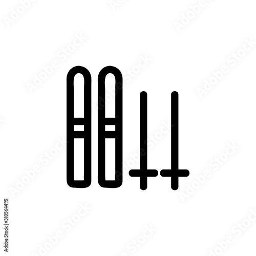 Skis and sticks icon vector. A thin line sign. Isolated contour symbol illustration