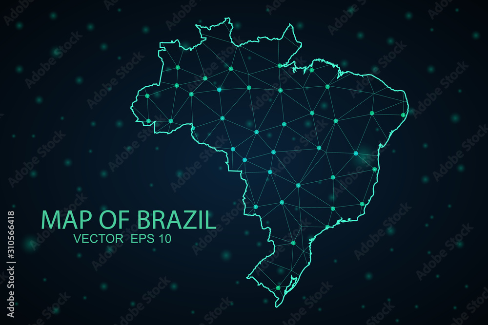 Map of Brazil from Polygonal wire frame low poly mesh, contours network ...
