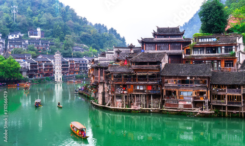 Photography Folk houses along the river in the ancient city of Phoenix, Hunan