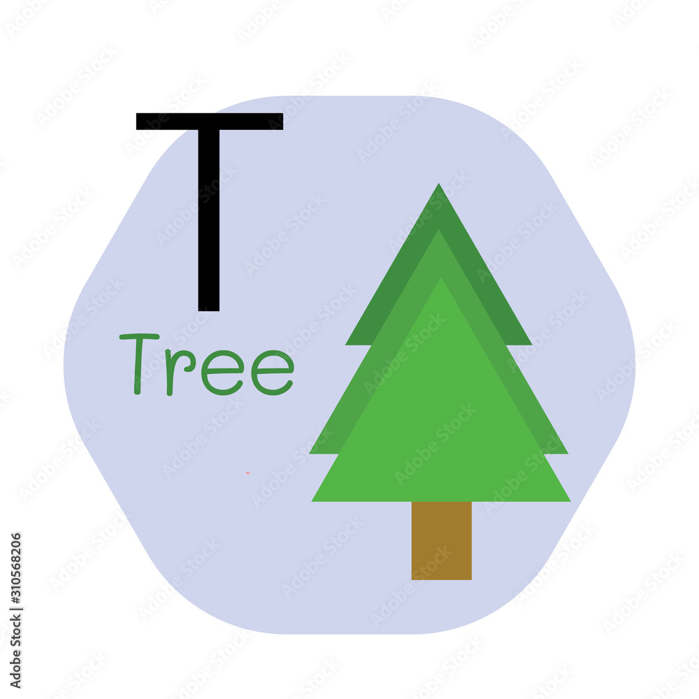 T for Tree alphabet, Cute Simple flat cartoon style vector T for Tree alphabet, Cute Simple flat cartoon style vector