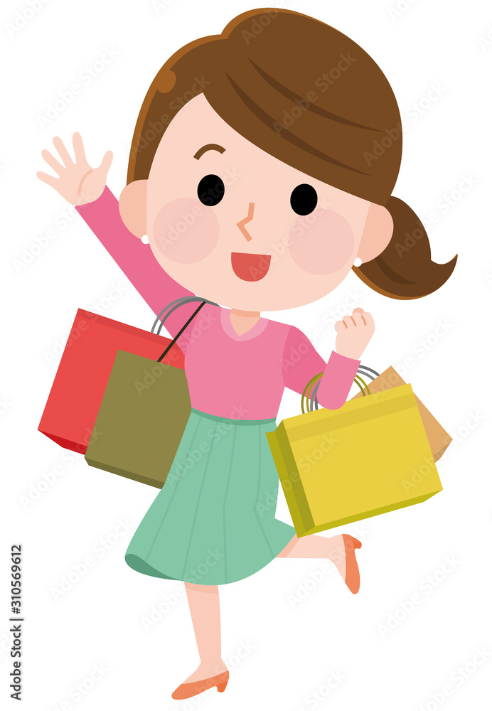 Naklejka premium バーゲンへ行った 女性 イラスト