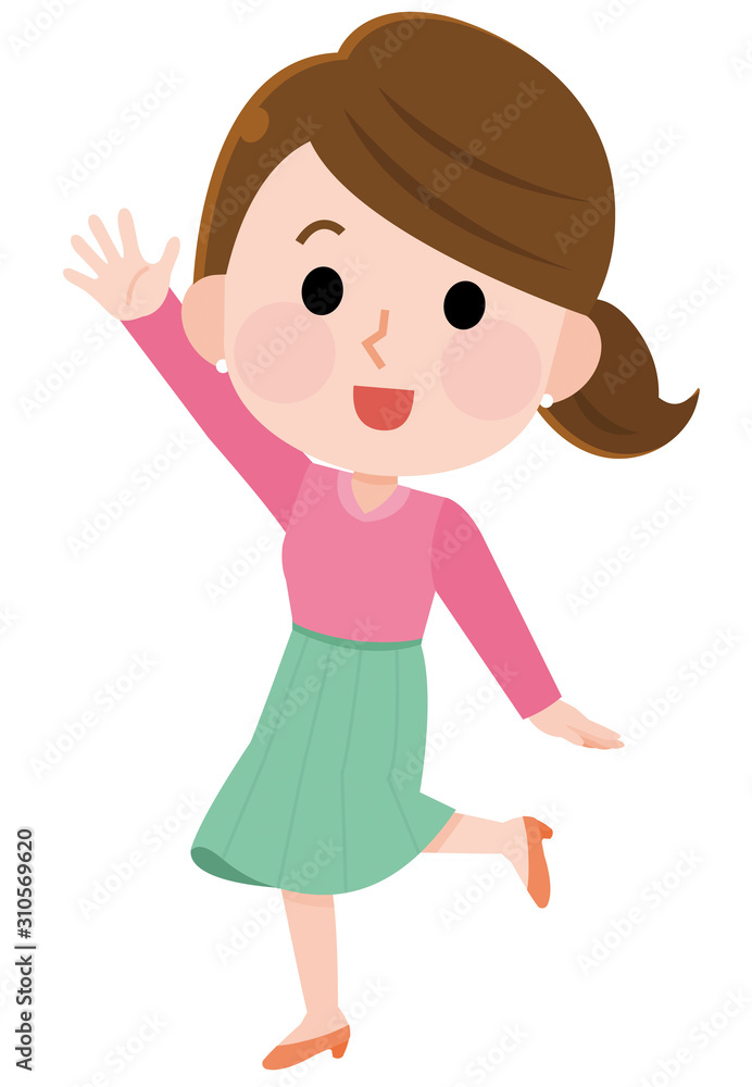 手を振る女性 全身 イラスト 手を振る女性 全身 イラスト